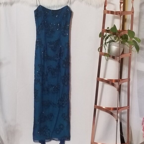 Mia Bella Aqua Blue Sequined Party Dress - Picture 1 of 8